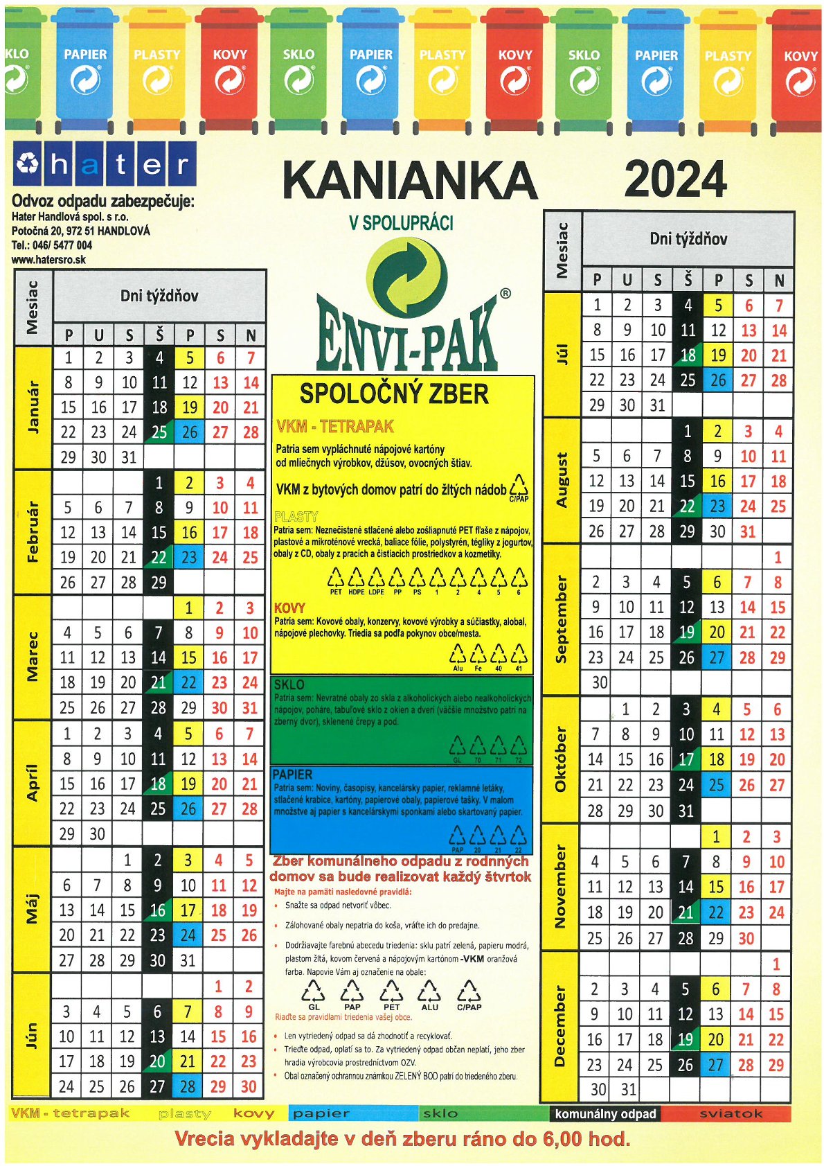 obrázok - plagát - kalendár zberu pre rodinné domy v obci Kanianka